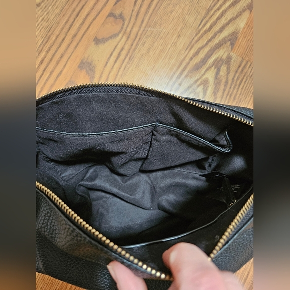 BEBE Textured Black Leather Insert Makeup Bag Rosegold Hardware - Picture 11 of 15